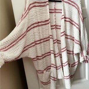 Sienna Sky White Cardigan with Pink Stripes